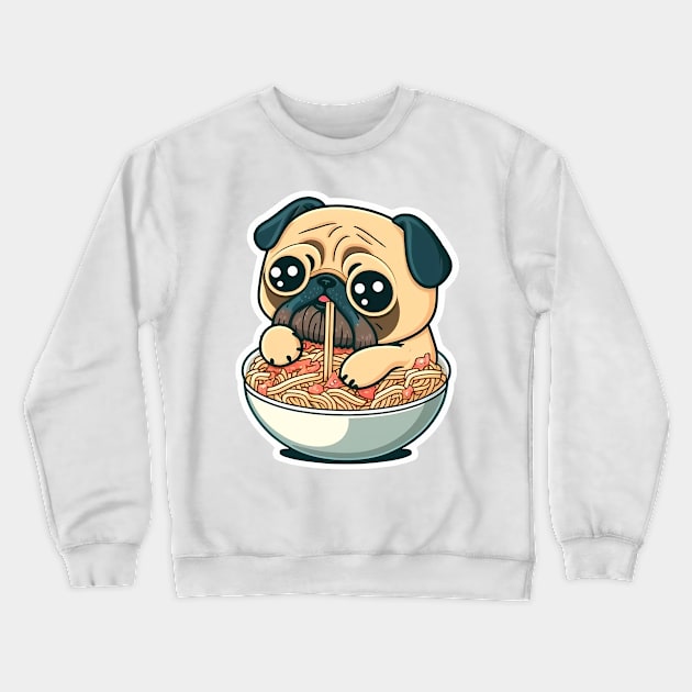 Cute pug eats ramen Crewneck Sweatshirt by Shaani